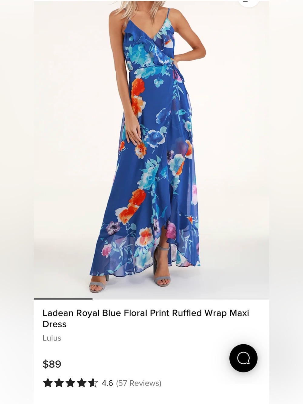Ladean Royal Blue Floral Print Ruffled Wrap Maxi Dress